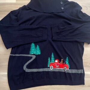 Talbots Red and Blue Cowl Neck Sweater with Holiday Design